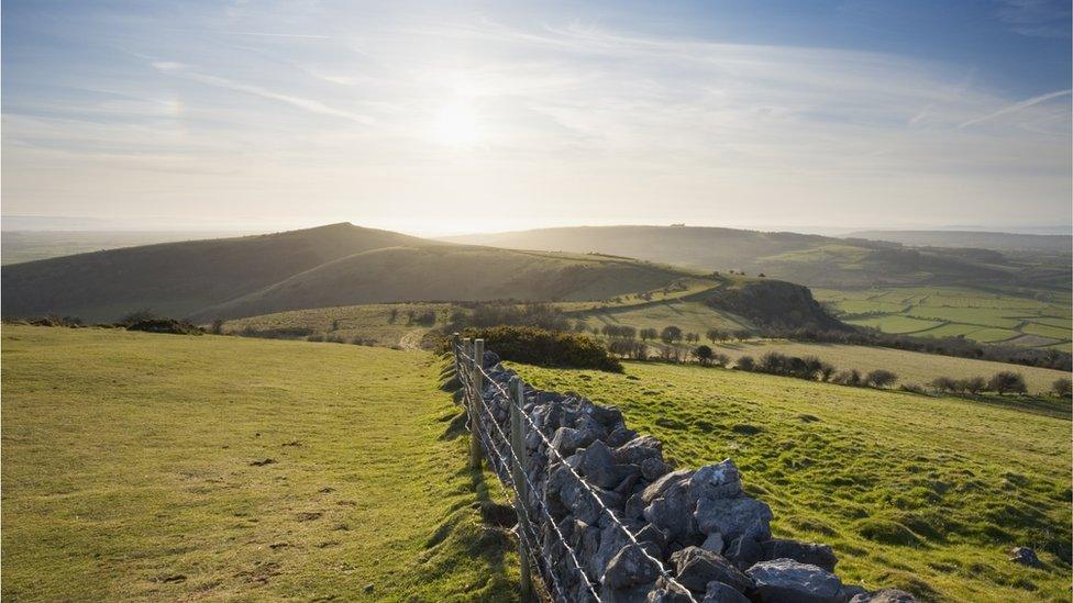 View of Crook Peak from Wavering Down in the Mendip Hills in Spring, Somerset