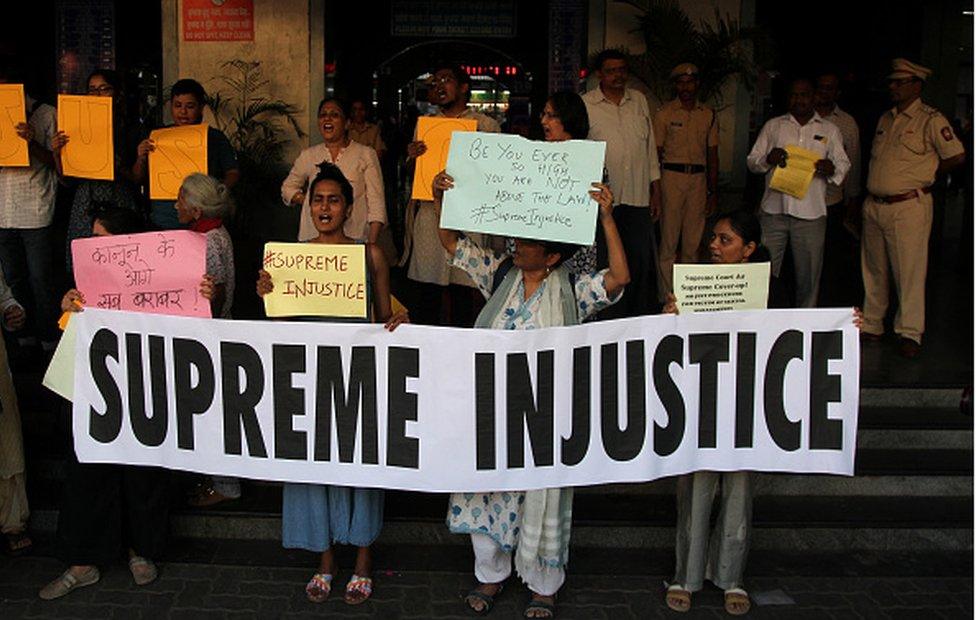 A protest in Mumbai in 2019 against a court of inquiry that cleared India's then chief justice Ranjan Gogoi of sexual harassment allegations made by a former employee