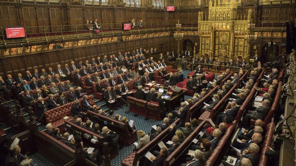 The House of Lords chamber sits in session at the Houses of Parliament in London on October 31, 2017