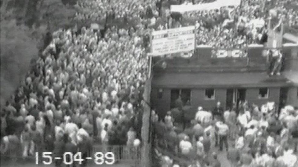 CCTV showing build up of fans outside the turnstiles on the day of the Hillsborough disaster