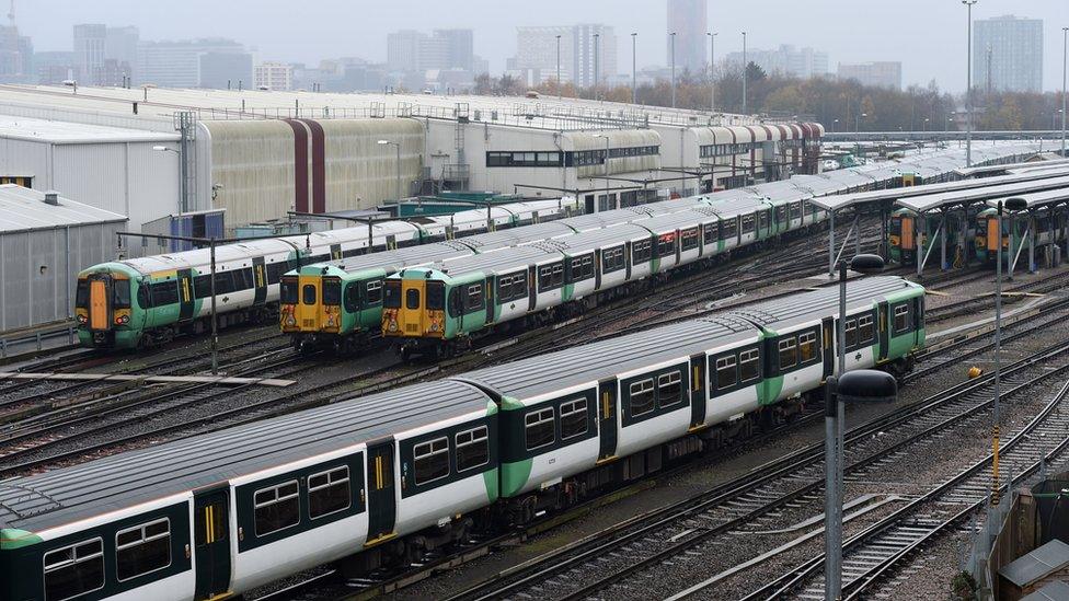 Southern trains parked at Selhurst Railway Depot in south London