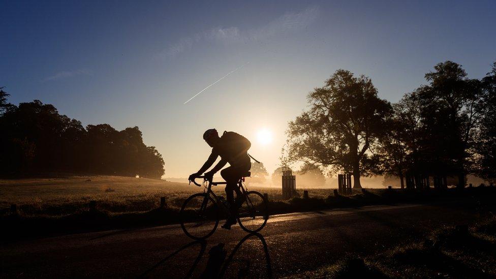 A cyclist in London's Richmond Park