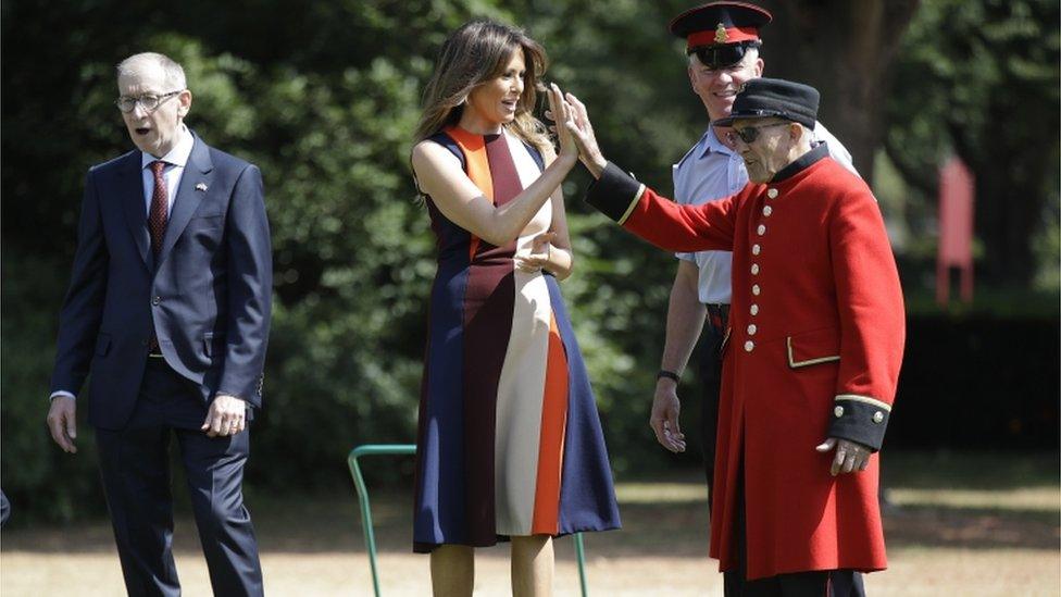 Melania meets Chelsea pensioners and schoolchildren July 2018