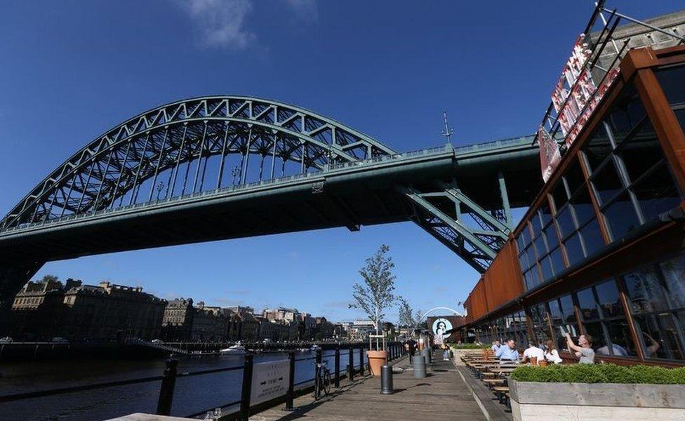 By the River Brew Co under the Tyne Bridge in Gateshead, image taken before the pandemic