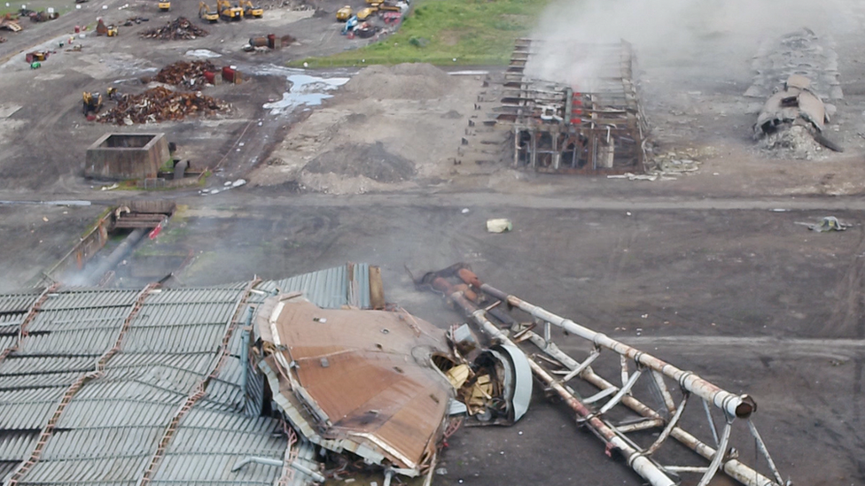 Steelworks being demolished