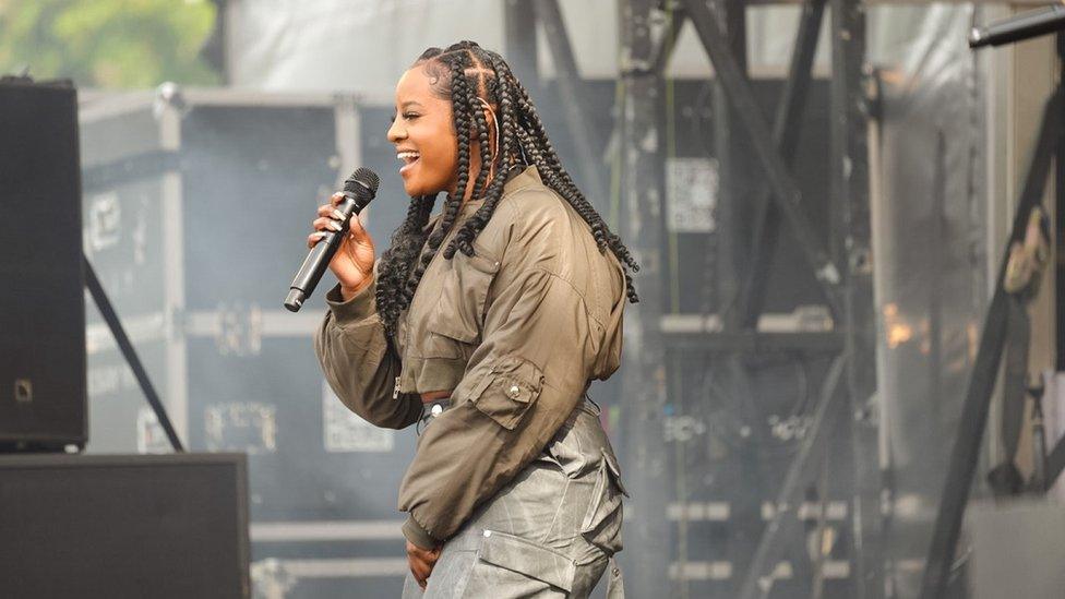 Keisha Buchanan from Sugababes on stage at Love Saves The Day