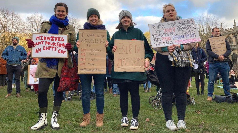 Midwives protest on College Green in Bristol