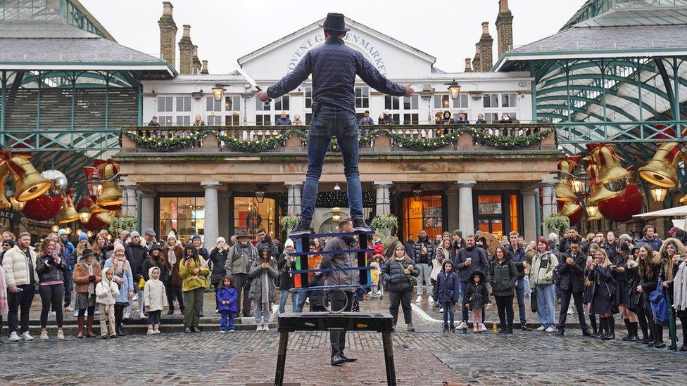 A photo of a street performer