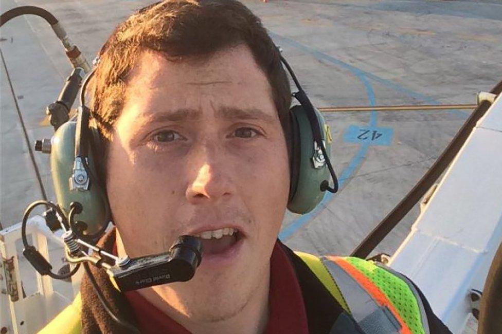 Undated "selfie" picture available on social media on August 11, 2018 shows Richard B Russell, a ground service agent at the Seattle-Tacoma International Airport