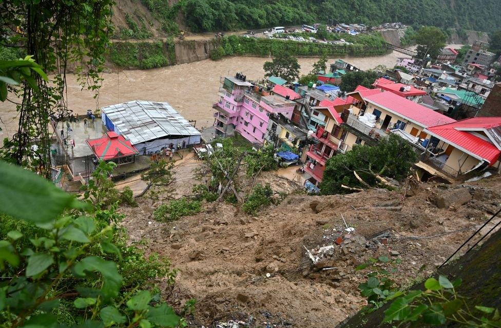 A view shows debris after a landslide following torrential rain in Mandi in the northern state of Himachal Pradesh, India, August 14, 2023.