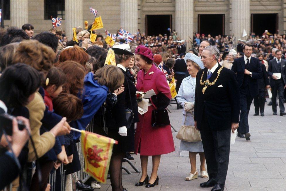 The Queen on a walkabout among the crowds during her Silver Jubilee Tour