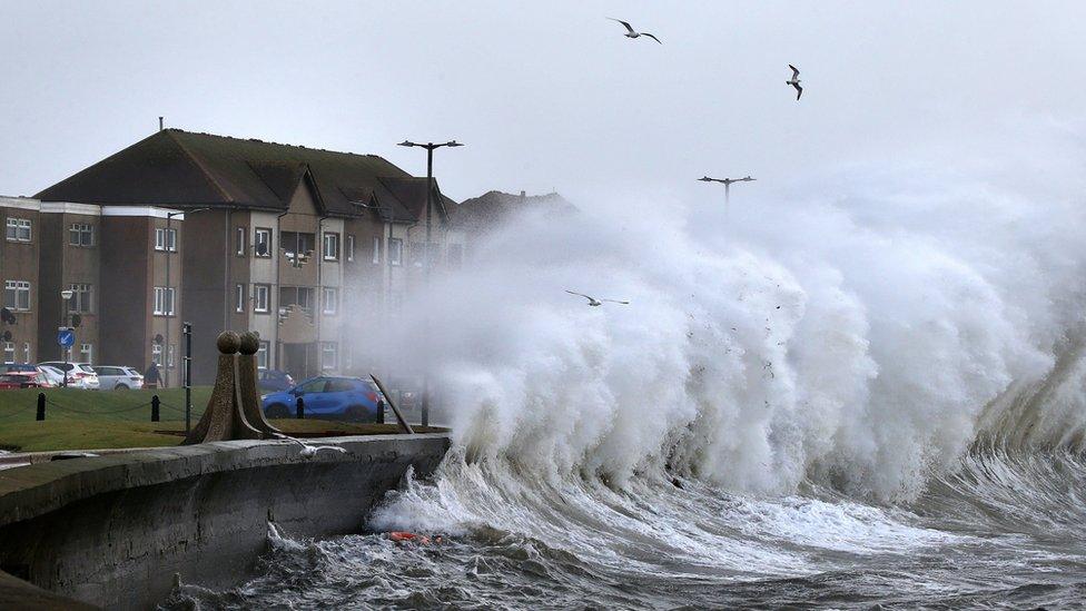 Saltcoats in Ayrshire during Storm Ciara