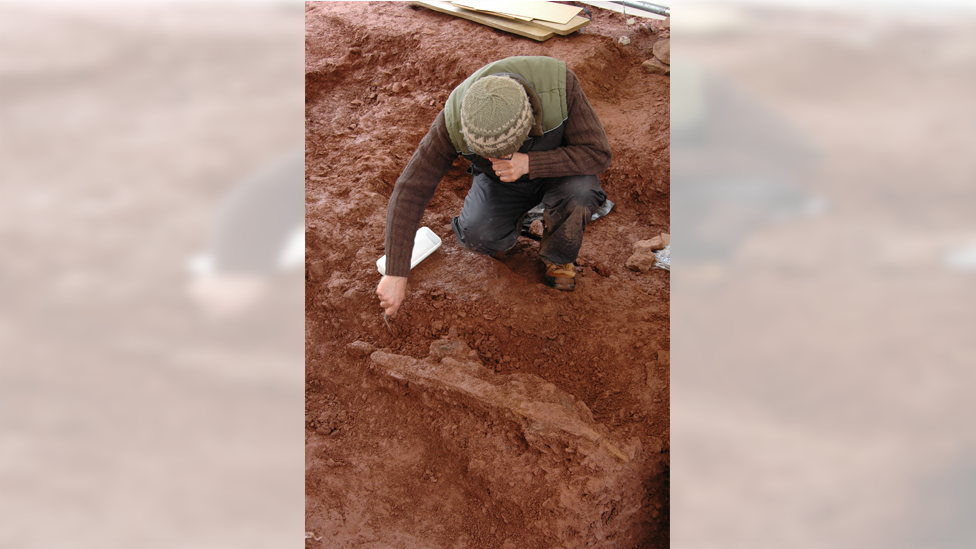 Sword being excavated