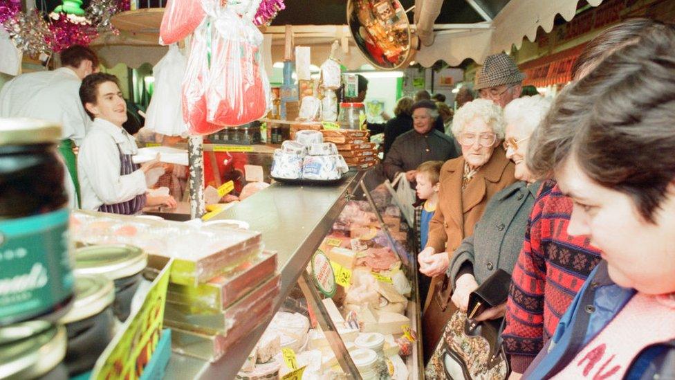 Newport market, a traditional Victorian indoor market, built in 1854 in Newport, South Wales. General views and scenes, 23rd December 1994