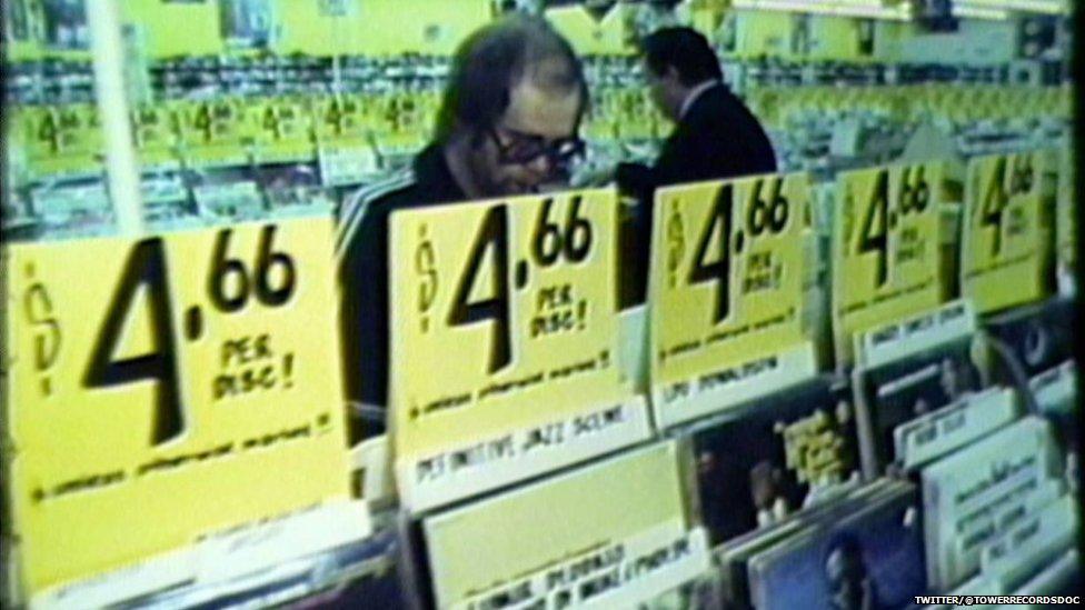 Elton John shopping at Tower Records in the 1970's.