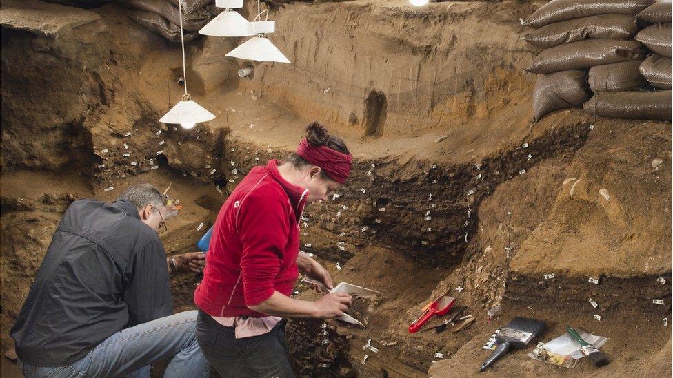 Researchers inside Blombos Cave September 2018