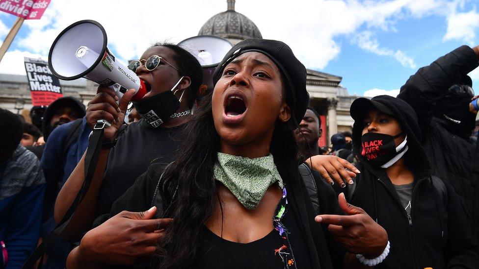 Sasha Johnson at a protest in London in 2020