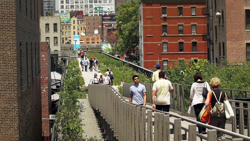 Pedestrians walking on New York's High Line