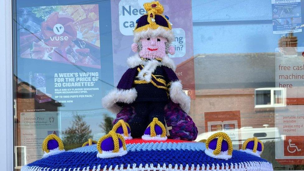 Crocheted King Charles III in Leasingham, Lincs