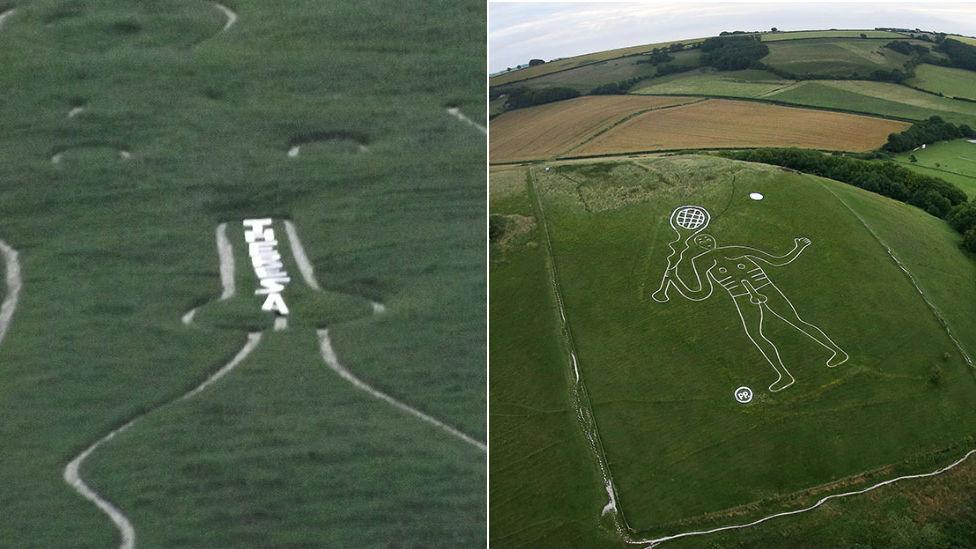 defaced Cerne Abbas giant