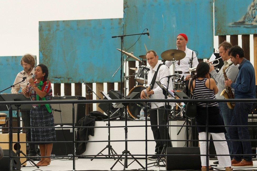 Dresden Symphonic Orchestra and Mexican musicians perform during a Tear Down That Wall concert to protest against Donald Trump's planned wall along the US-Mexican border, in Tijuana, Mexico, 3 June