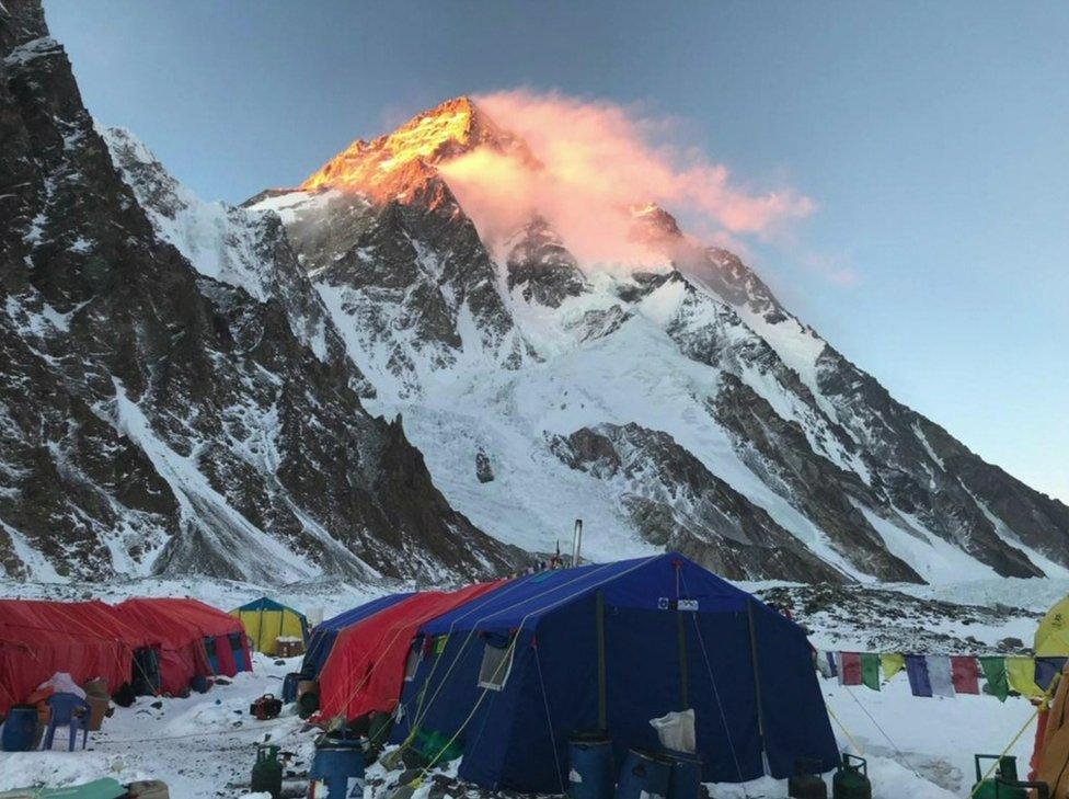 Tents at the base camp in the shadow of K2