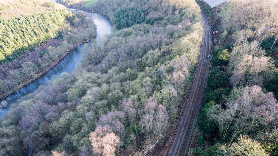 Aerial view of Armathwaite landslip