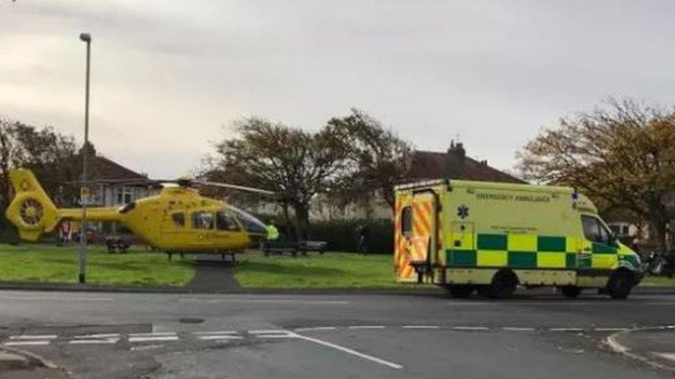 Helicopter and ambulance