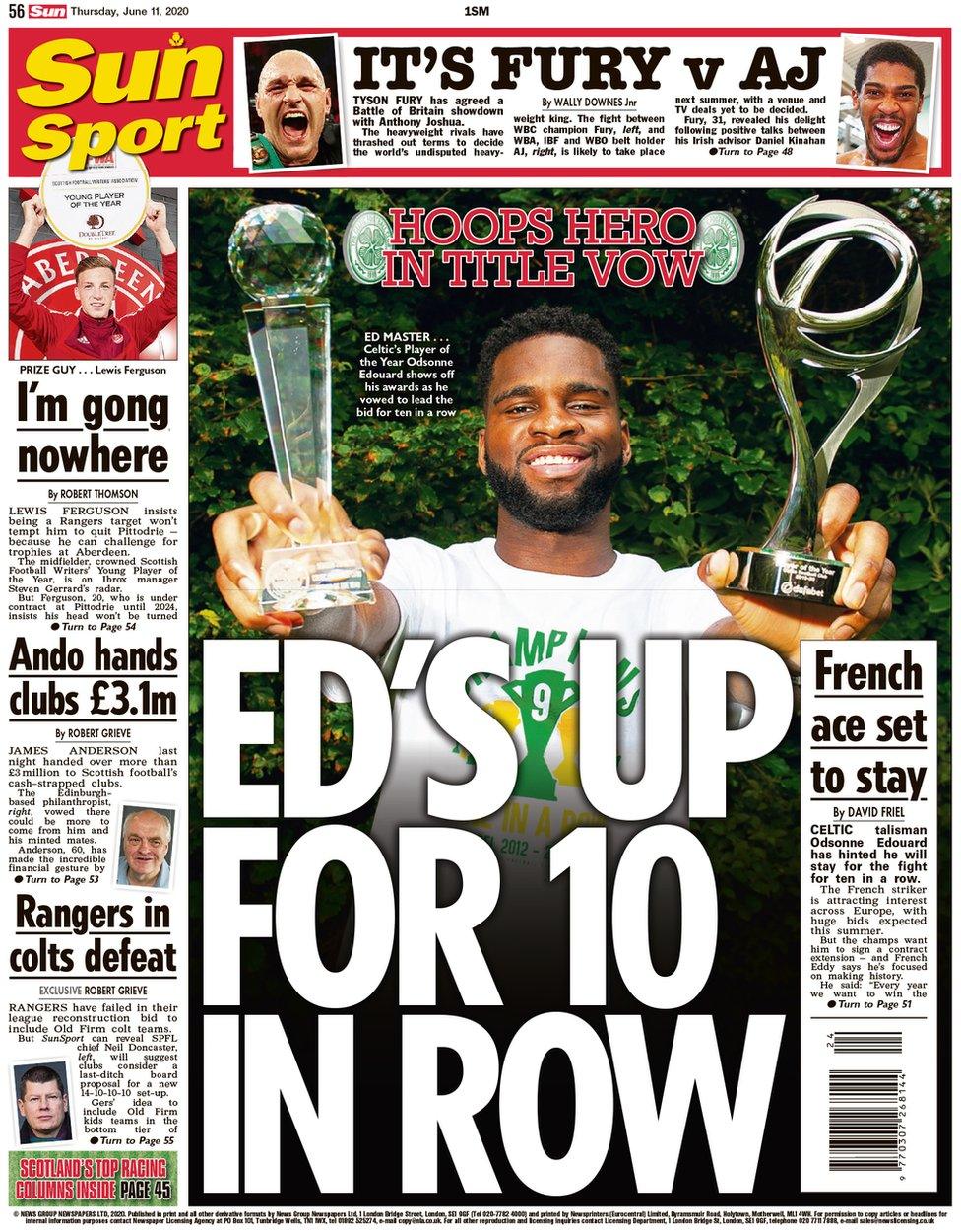 The back page of the Scottish Sun on 110620