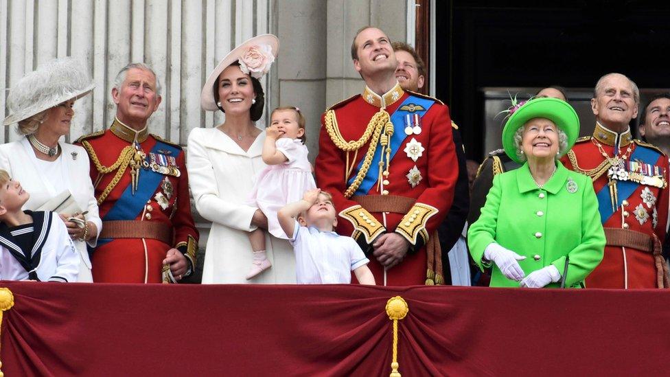 Members of the Royal Family make their annual appearance on the balcony of Buckingham Palace for a flypast