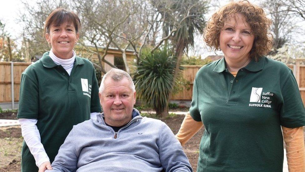 Zibby Parker (left), Adrian Waterhouse-Taylor and Nicky O’Brien, in a Felixstowe garden before it had a makeover