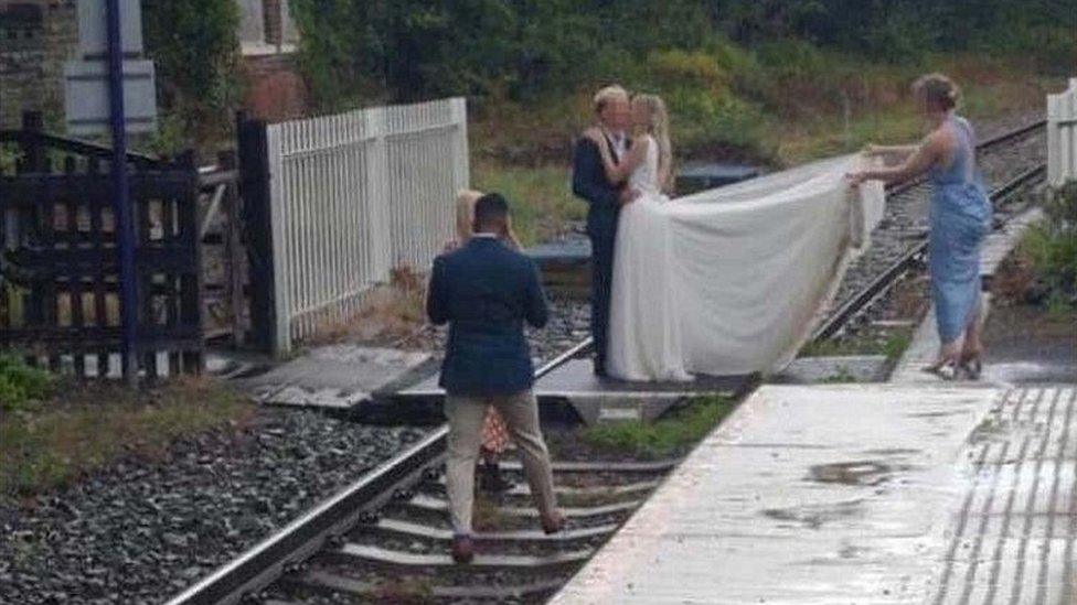 Wedding photos on a railway line