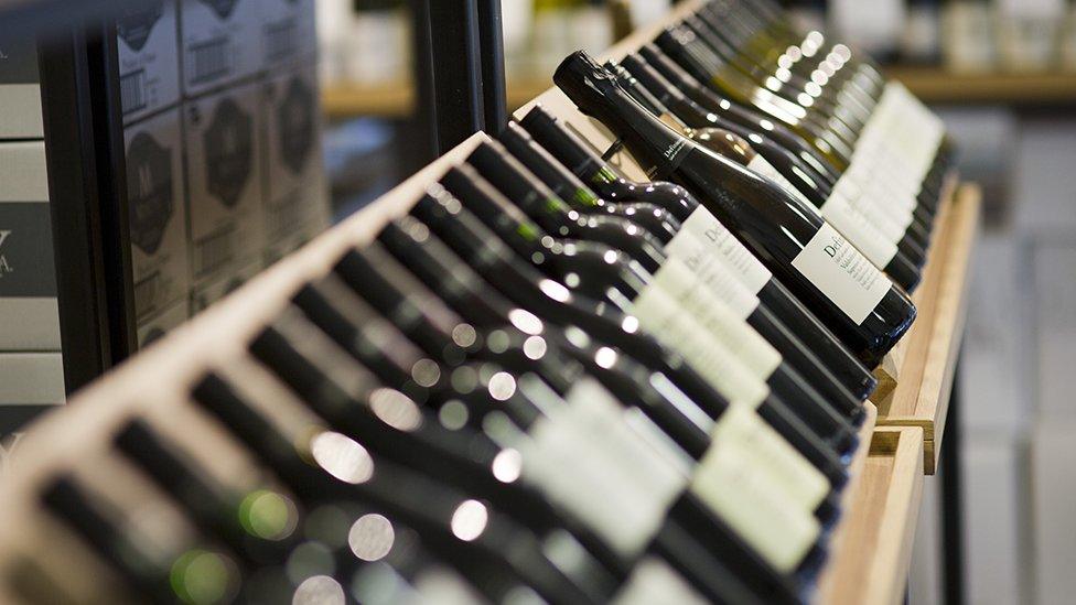 A row of wine bottles