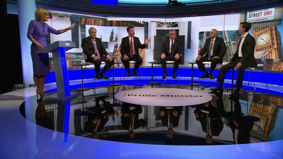 Newsnight's Emily Maitlis, Boris Johnson, Michael Gove, Jeremy Hunt, Sajid Javid and Rory Stewart