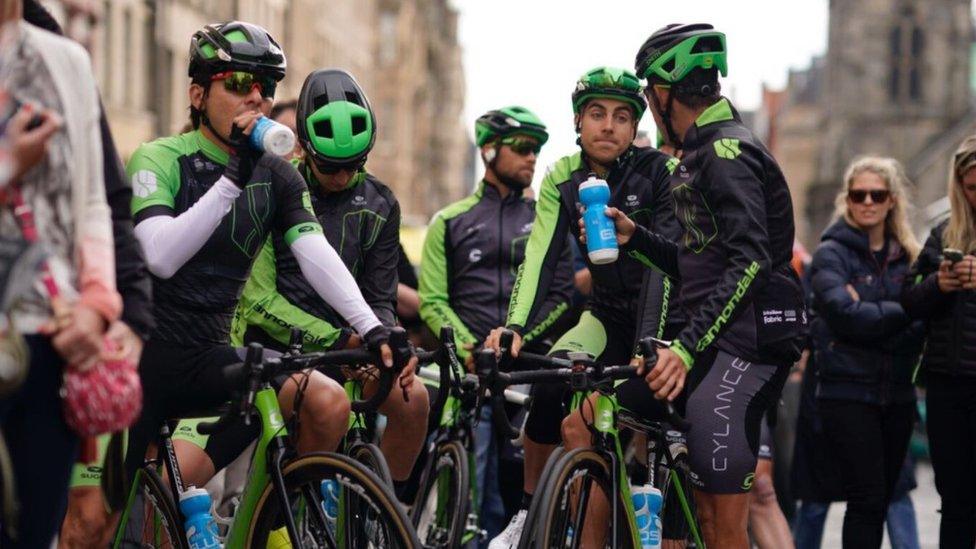 Cyclists at the start of the race