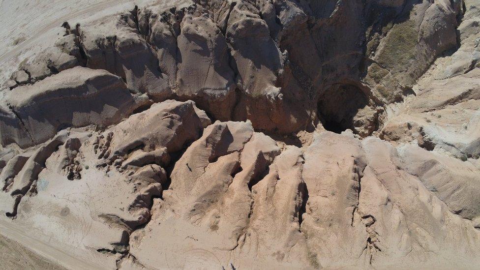 Aerial photo taken with a drone showing the al-Hota gorge in north-eastern Syria