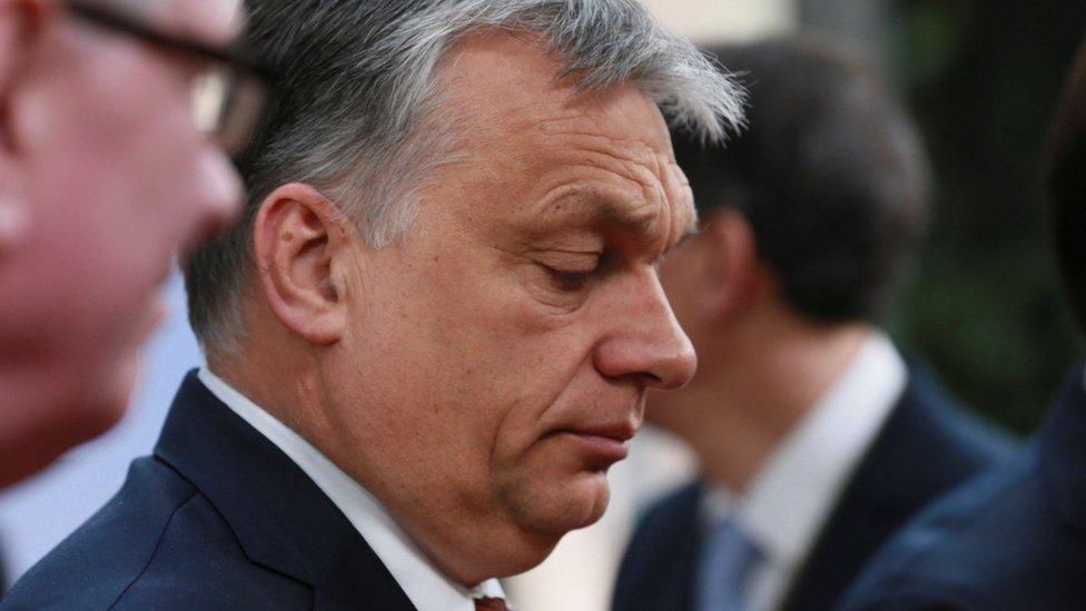 Hungarian Prime Minister Viktor Orban at a special EU leaders' meeting in Brussels to adopt guidelines for the Brexit talks on April 29, 2017