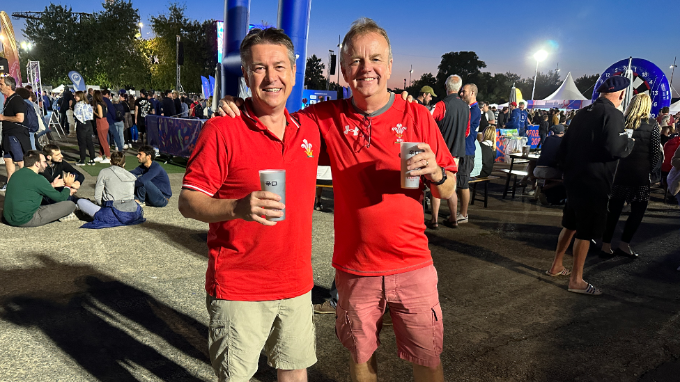 Gavin and Dave in the Nantes fanzone after arriving by light aircraft