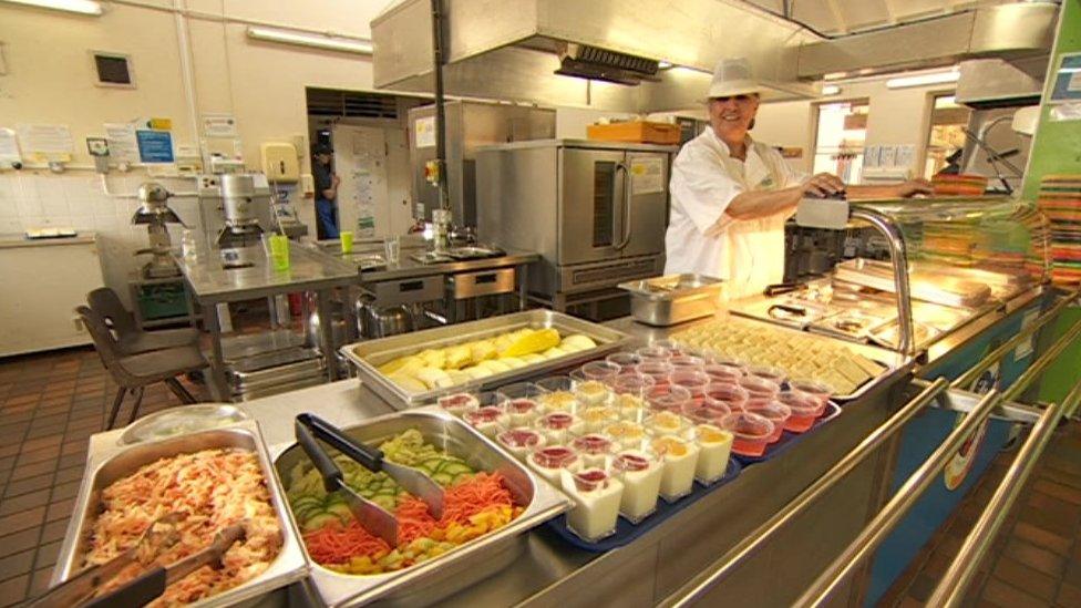 Food laid out in the canteen at Swaythling Primary School