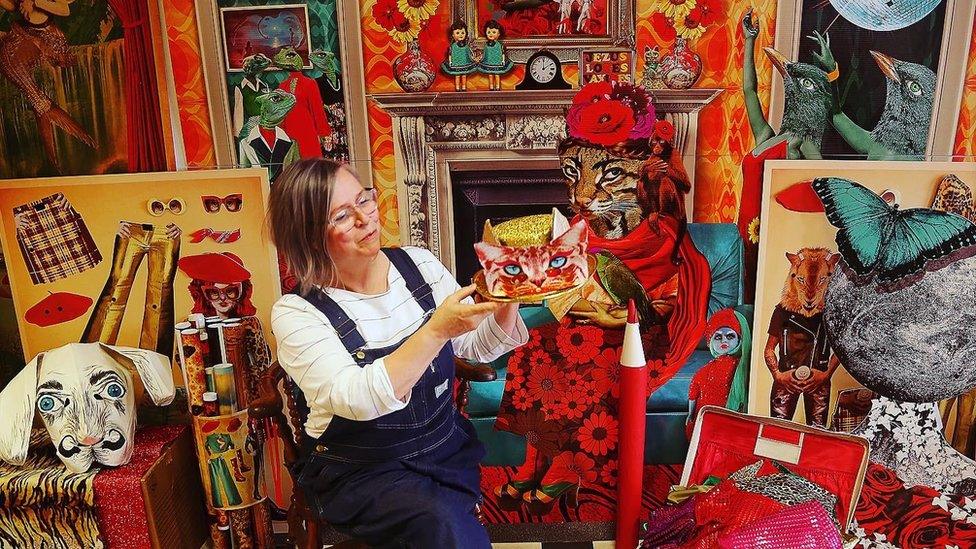 Artist Anna Bean in her studio at Shirethorn House