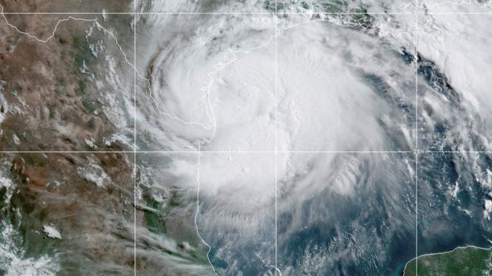 A satellite image shows Hurricane Hanna approaching the coast of Texas. Photo: 25 July 2020