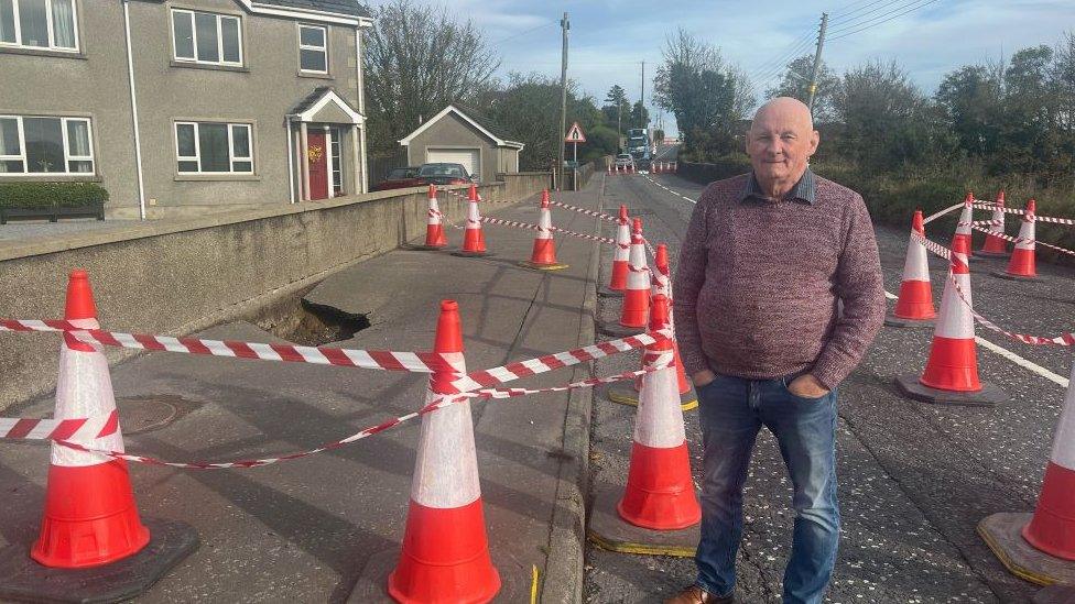 Paul Sloane on the damaged Newcastle Road Kilkeel