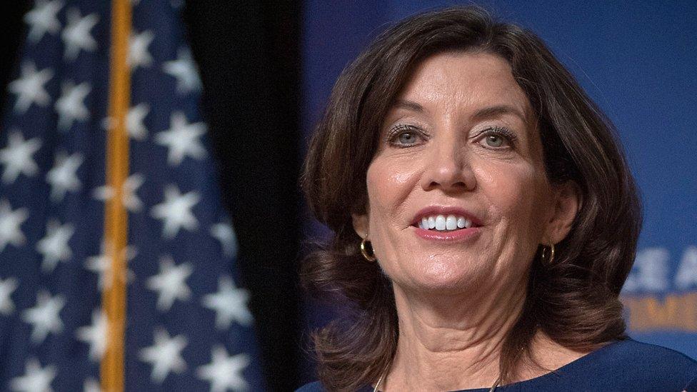 Kathy Hochul speaking at Half Hollow Hills East School with Parkland parents present, on the gun law campaign in Dix Hills, New York on January 10, 2019.