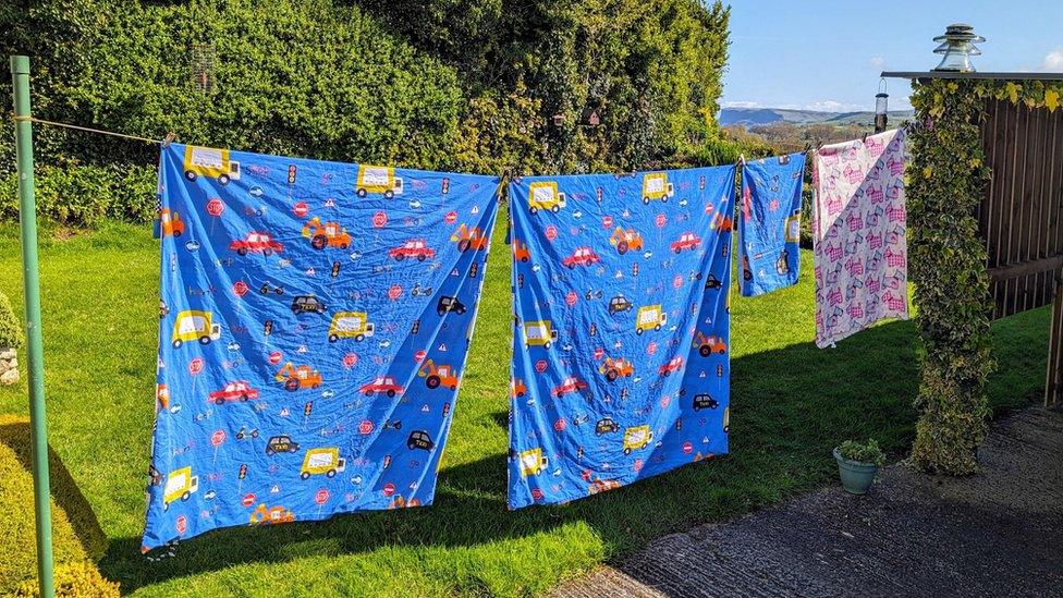 Towels drying on washing line