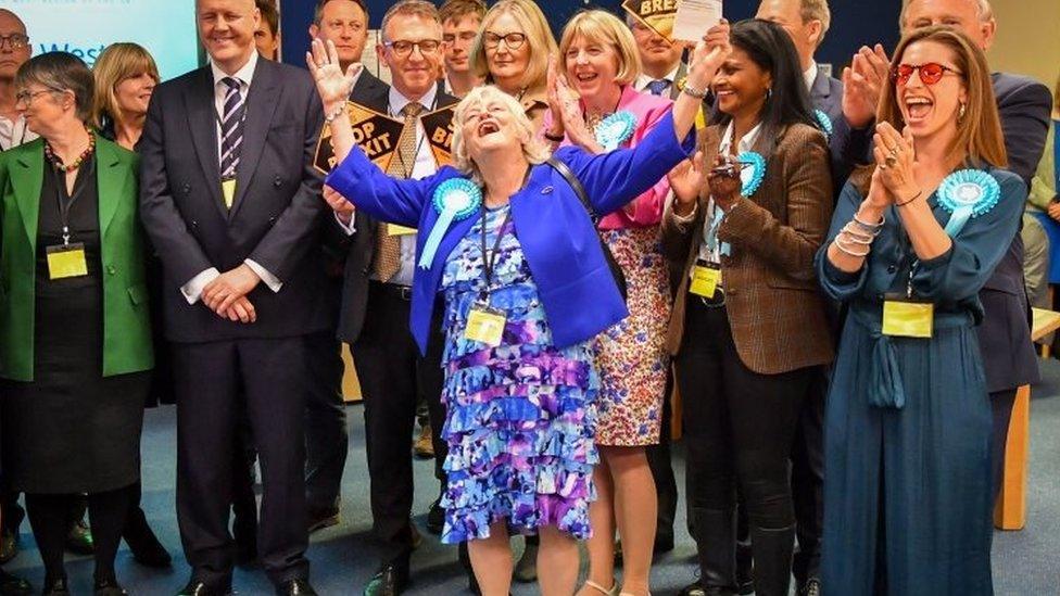 Ann Widdecombe celebrating