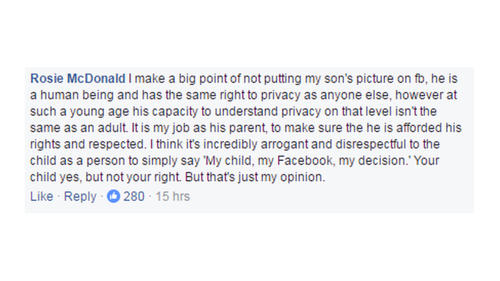 Rosie McDonald Facebook comment