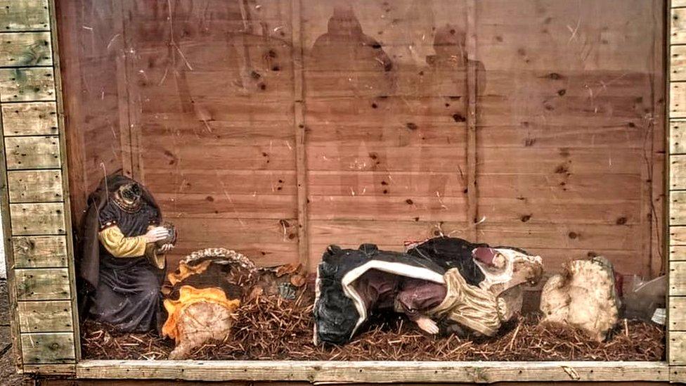 Vandalised nativity scene