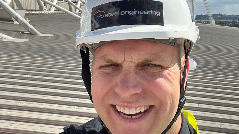 Richard Selby on top of the principality stadium