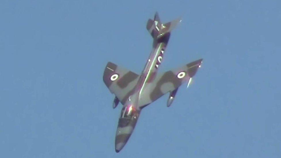 Hawker Hunter jet plane prior to plummeting onto the A27