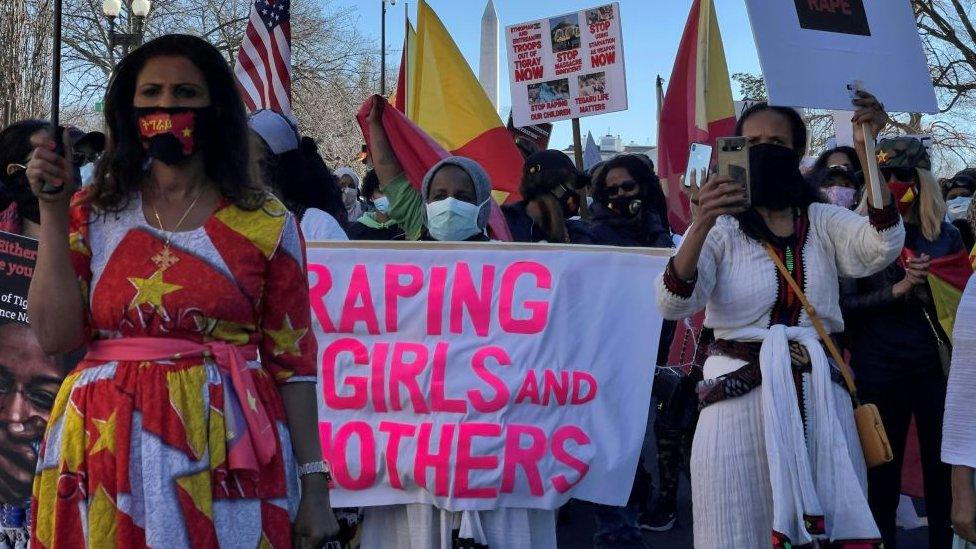 Supporters of Tigray people march in Washington DC